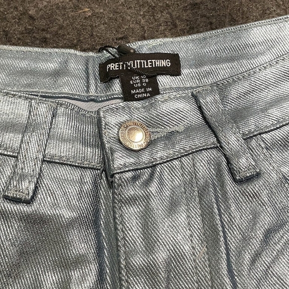 PrettyLittleThing Metallic Teal Wide Leg Jeans Size 6 - Picture 6 of 7